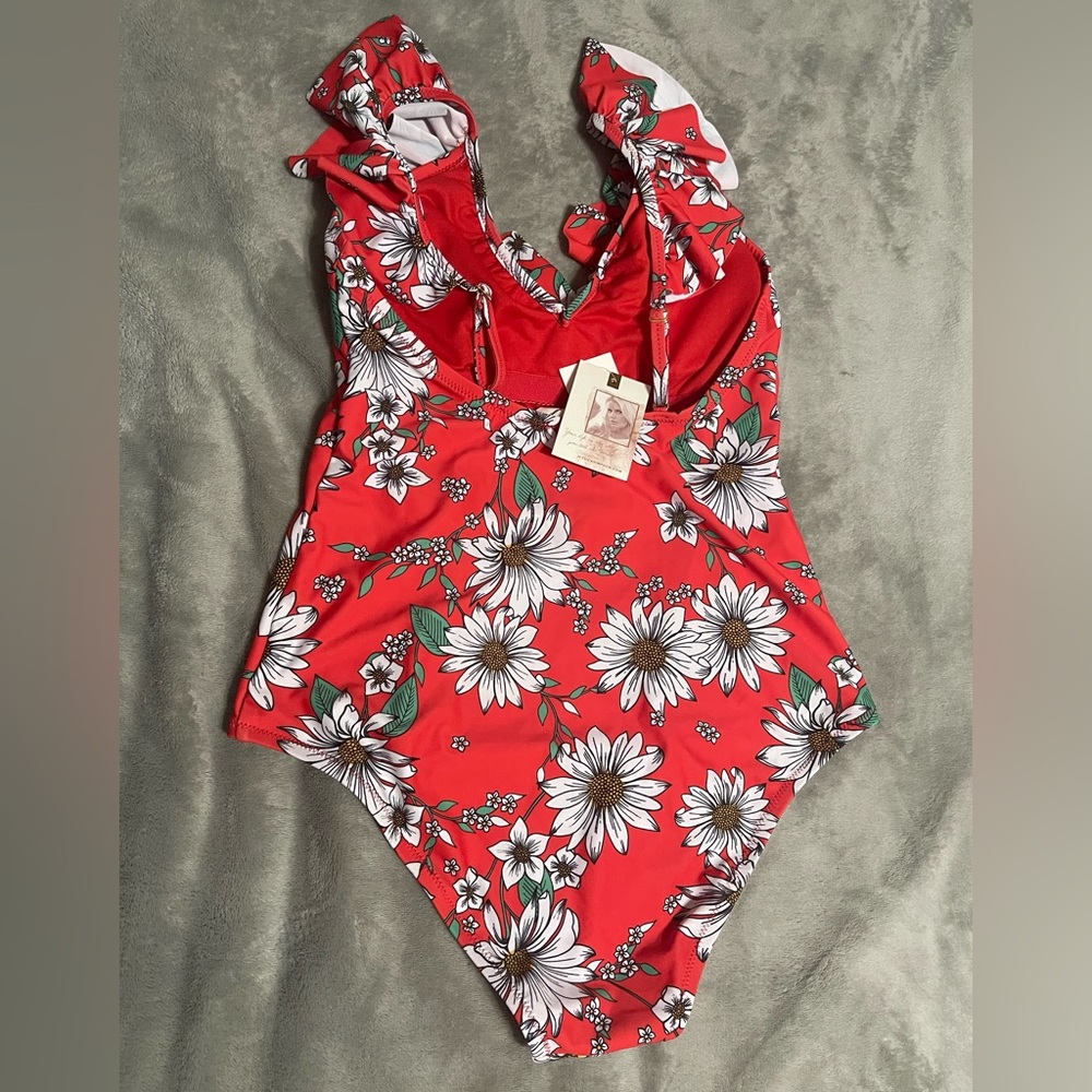 Jessica Simpson Floral Ruffle One Piece Bathing Suit - Picture 2 of 4